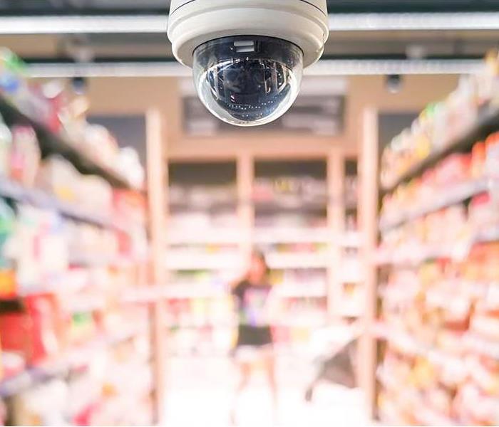 surveillance camera in a store aisle.